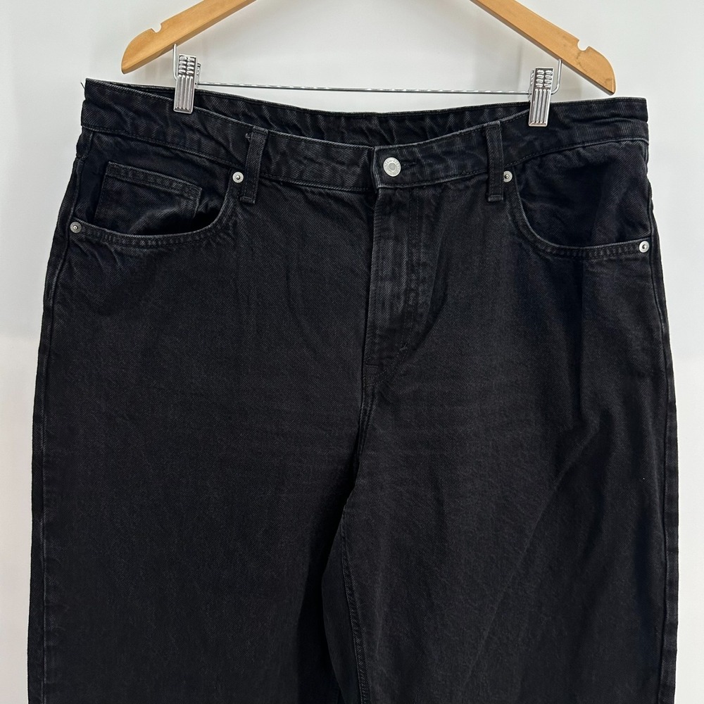 &Denim Jeans Womens 18 Black Whisker High Waist Loose Fit Baggy 5-Pocket Zip Fly